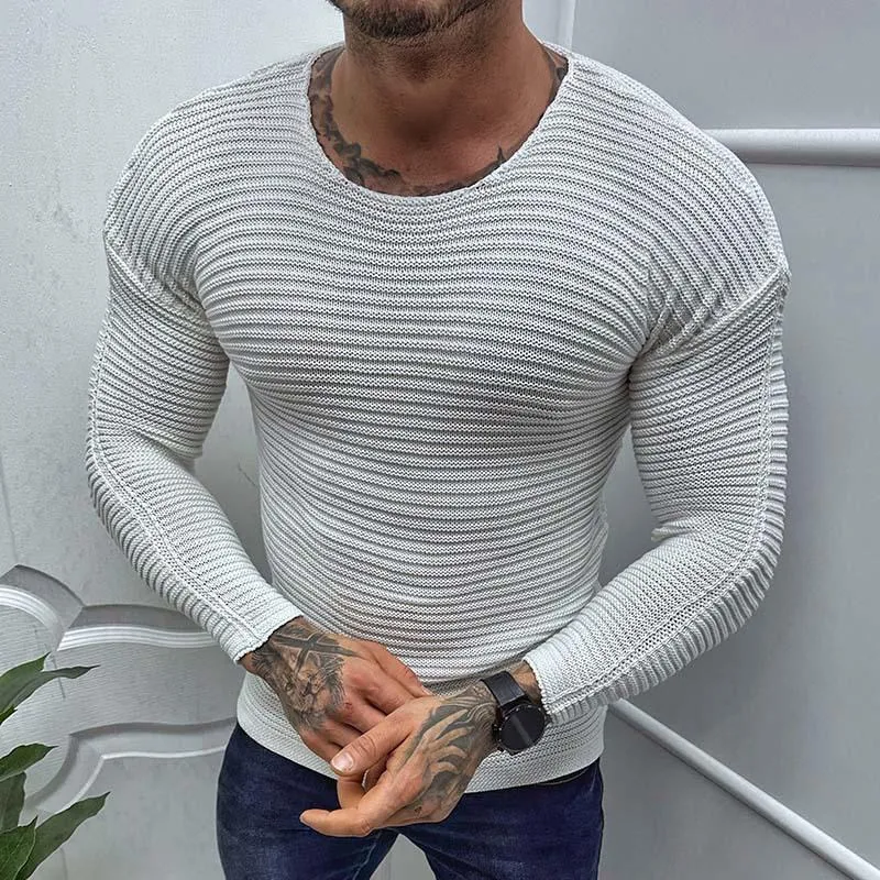 Men's Solid Color Long Sleeve Round Neck Pullover Knitted Sweater 76428756X sold by Manly product image thumbnail 5