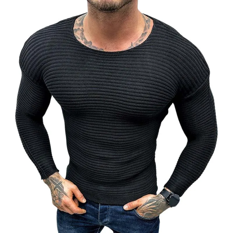 Men's Solid Color Long Sleeve Round Neck Pullover Knitted Sweater 76428756X sold by Manly