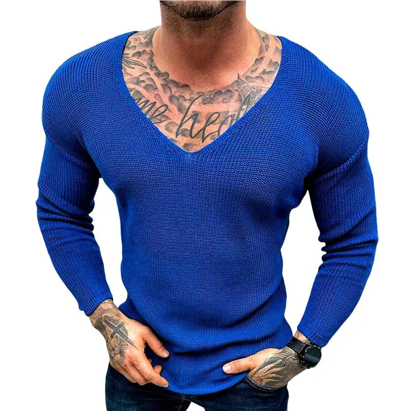 Men's Casual V-neck Thin Long-sleeved Bottoming Sweater 73619527F sold by Manly
