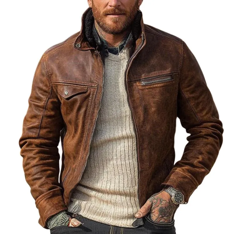 Men's Vintage Stand Collar Zip-Up Jacket 95252502X sold by Manly