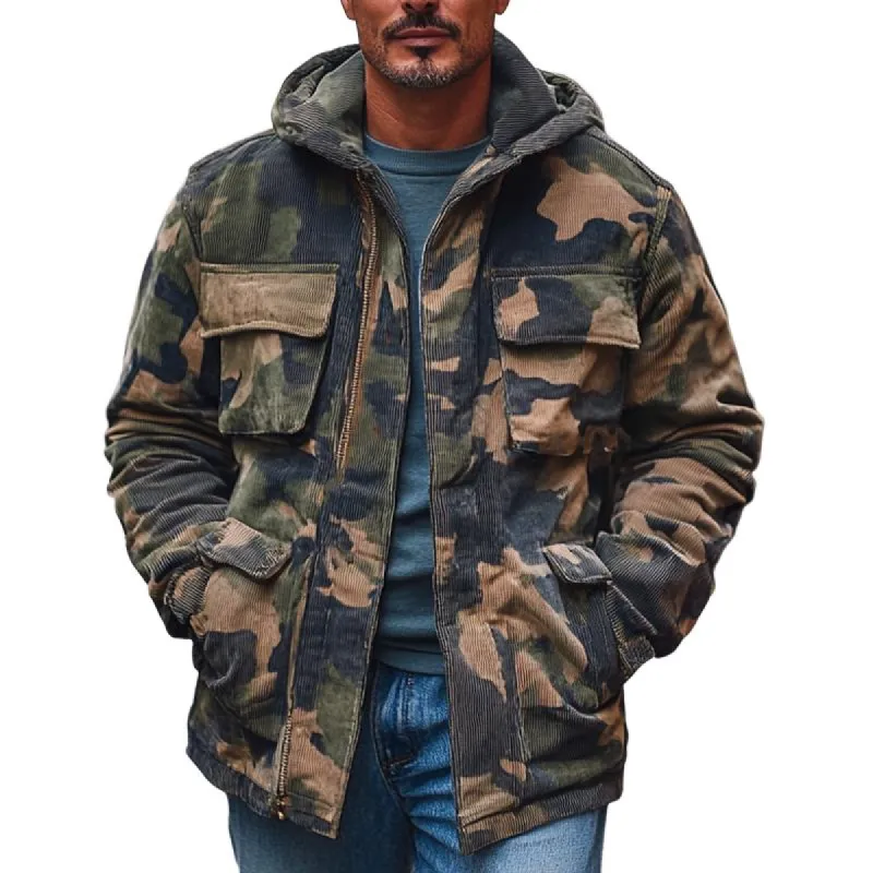 Men's Vintage Camouflage Multi-Pocket Hooded Coat 04587941X sold by Manly