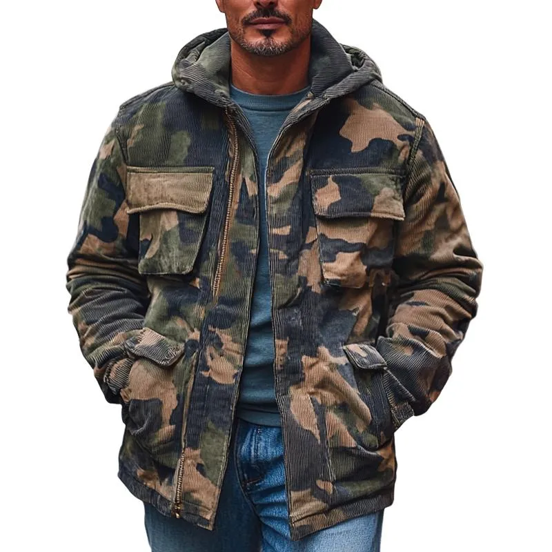 Men's Vintage Camouflage Multi-Pocket Hooded Coat 04587941X sold by Manly