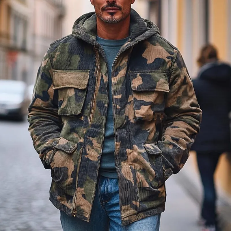 Men's Vintage Camouflage Multi-Pocket Hooded Coat 04587941X sold by Manly product image thumbnail 4
