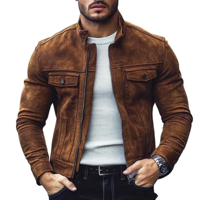 Men's Vintage Suede Stand Collar Jacket 40670178X sold by Manly