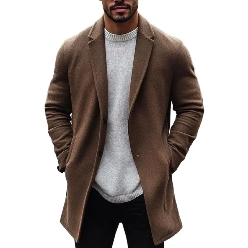 Men's Solid Color Single-breasted Loose Mid-length Coat 25603253X sold by Manly