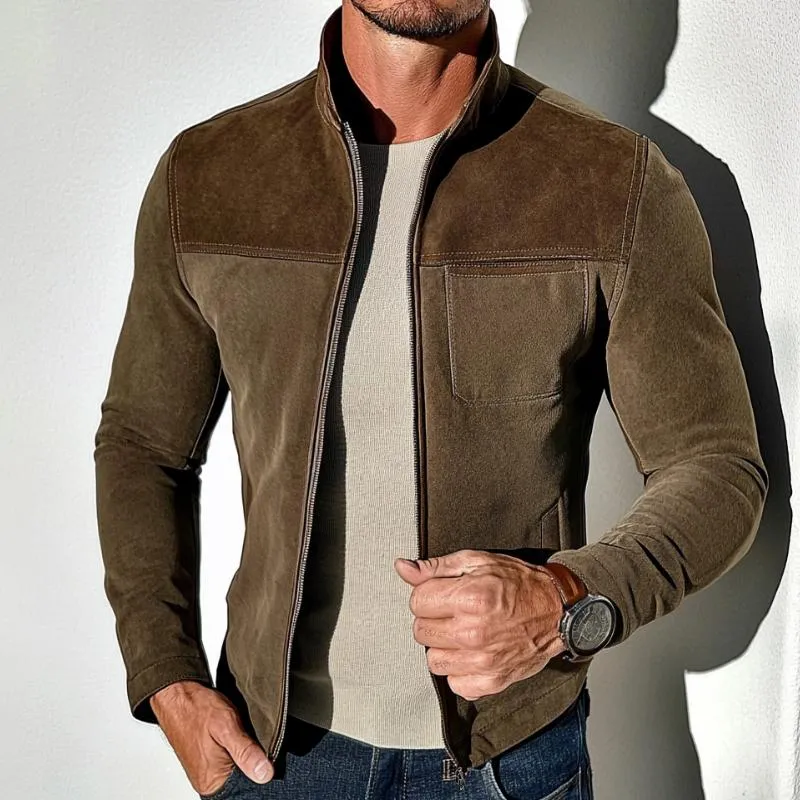 Men's Vintage Casual Paneled Suede Zipper Jacket 52711986TO sold by Manly product image thumbnail 2