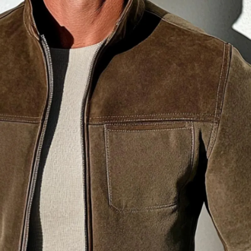 Men's Vintage Casual Paneled Suede Zipper Jacket 52711986TO sold by Manly product image thumbnail 3