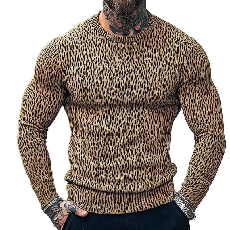Men's Retro Casual Leopard Print Crew Neck Sweater 15857350TO sold by Manly
