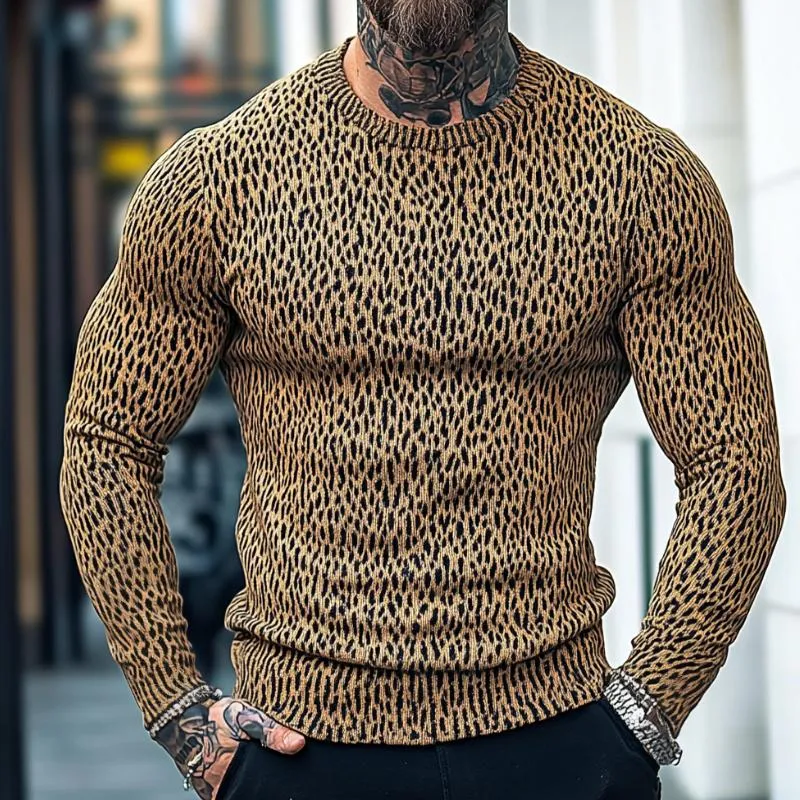 Men's Retro Casual Leopard Print Crew Neck Sweater 15857350TO sold by Manly product image thumbnail 2