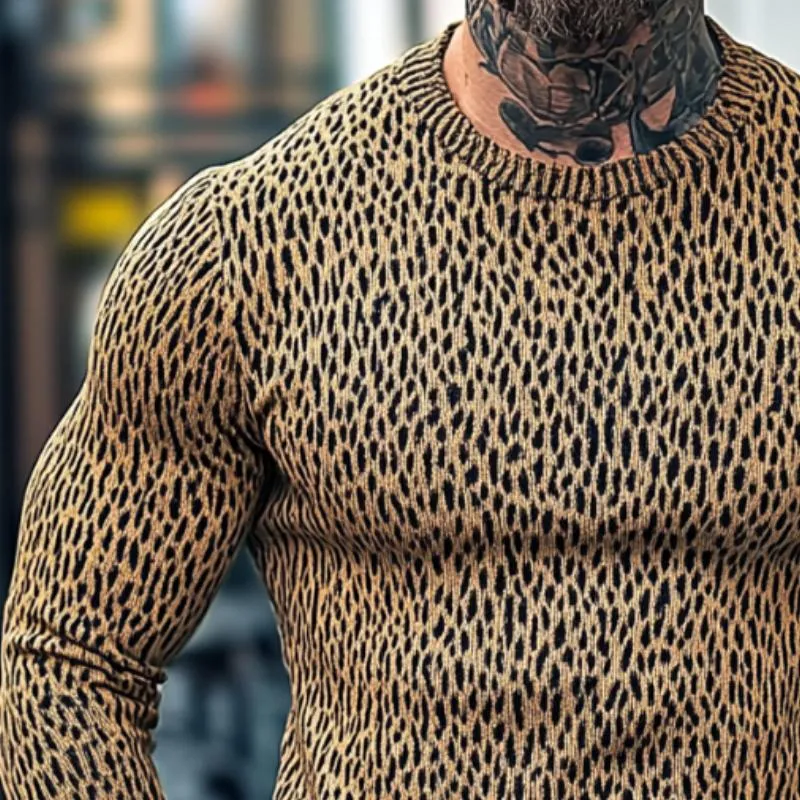 Men's Retro Casual Leopard Print Crew Neck Sweater 15857350TO sold by Manly product image thumbnail 3