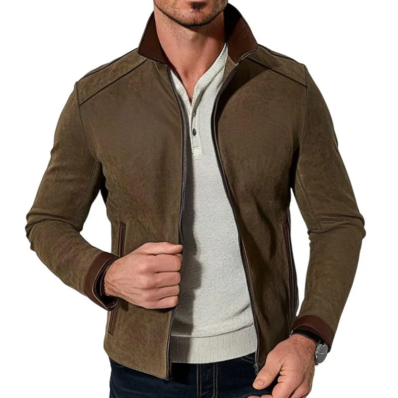Men's Vintage Casual Paneled Suede Zipper Jacket 92313236TO sold by Manly