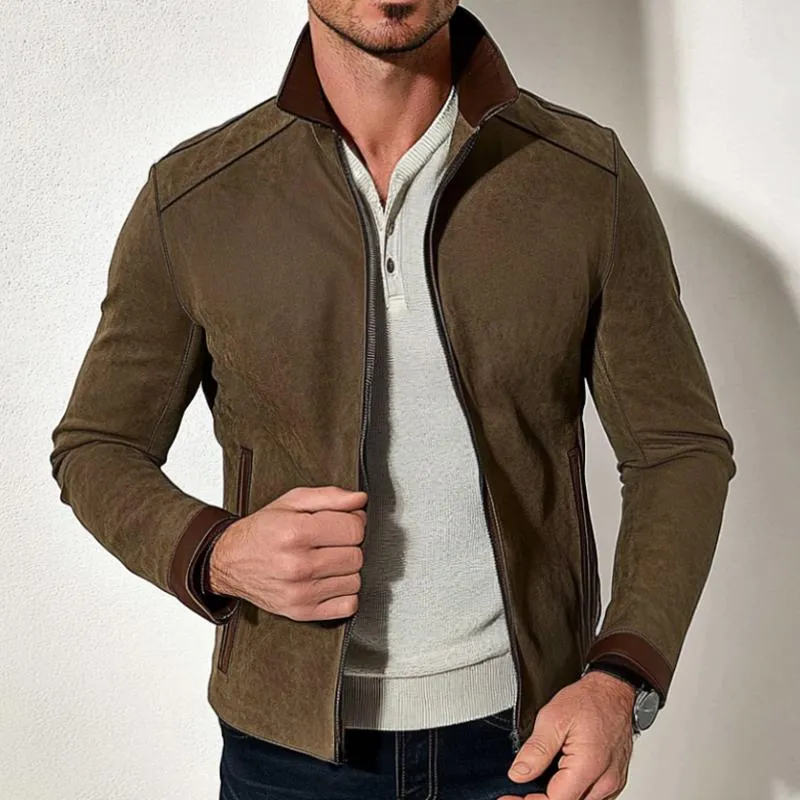 Men's Vintage Casual Paneled Suede Zipper Jacket 92313236TO sold by Manly product image thumbnail 2