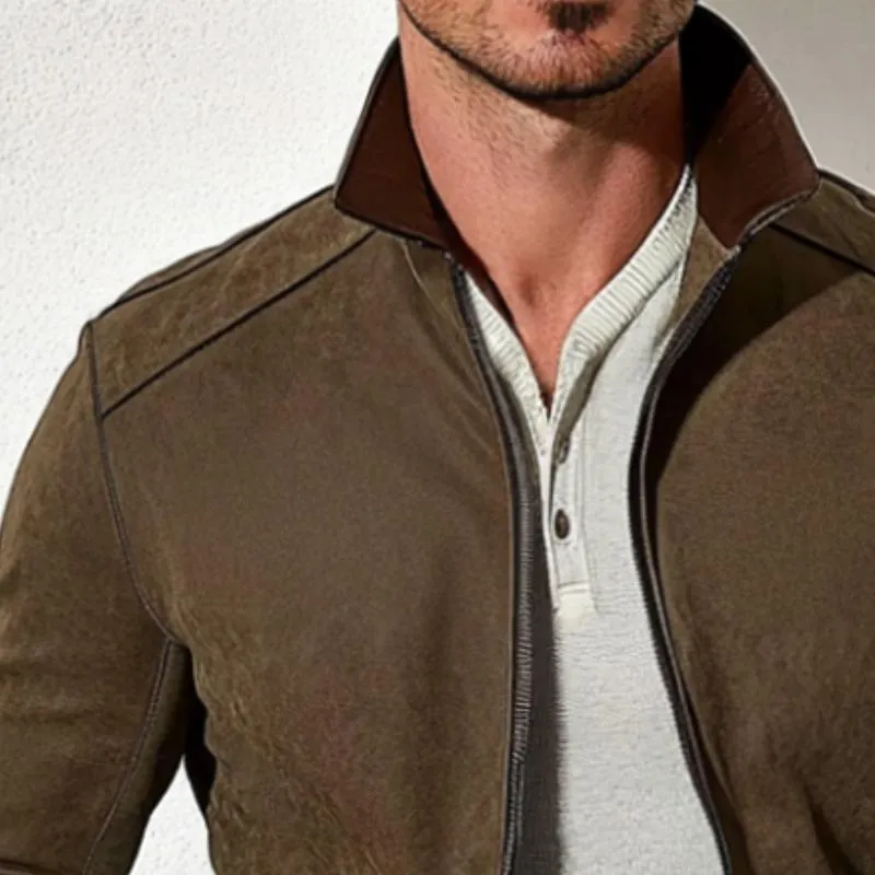 Men's Vintage Casual Paneled Suede Zipper Jacket 92313236TO sold by Manly product image thumbnail 3