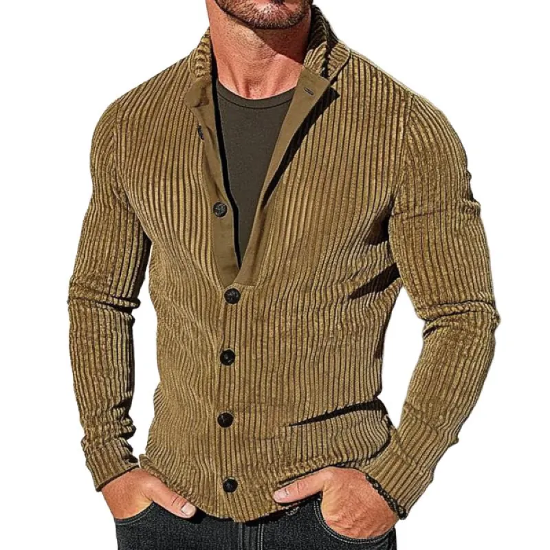 Men's Retro Casual Solid Color Striped Button Cardigan 62368633TO sold by Manly