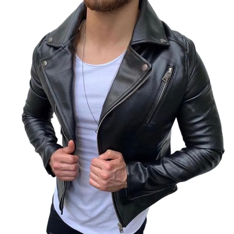 Men's Vintage Casual Zipper Leather Jacket 84762929TO sold by Manly