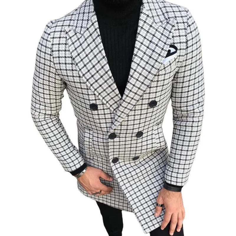 Men's Retro Casual Plaid Mid-Length Double-Breasted Coat 94794295TO sold by Manly