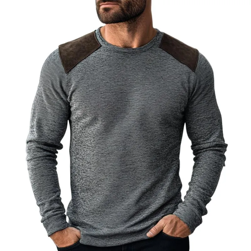 Men's Casual Round Neck Suede Patch Slim Fit Long Sleeve T-shirt 52624266M sold by Manly