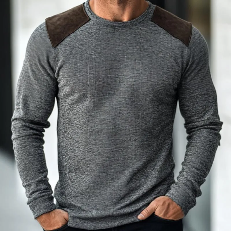 Men's Casual Round Neck Suede Patch Slim Fit Long Sleeve T-shirt 52624266M sold by Manly product image thumbnail 3