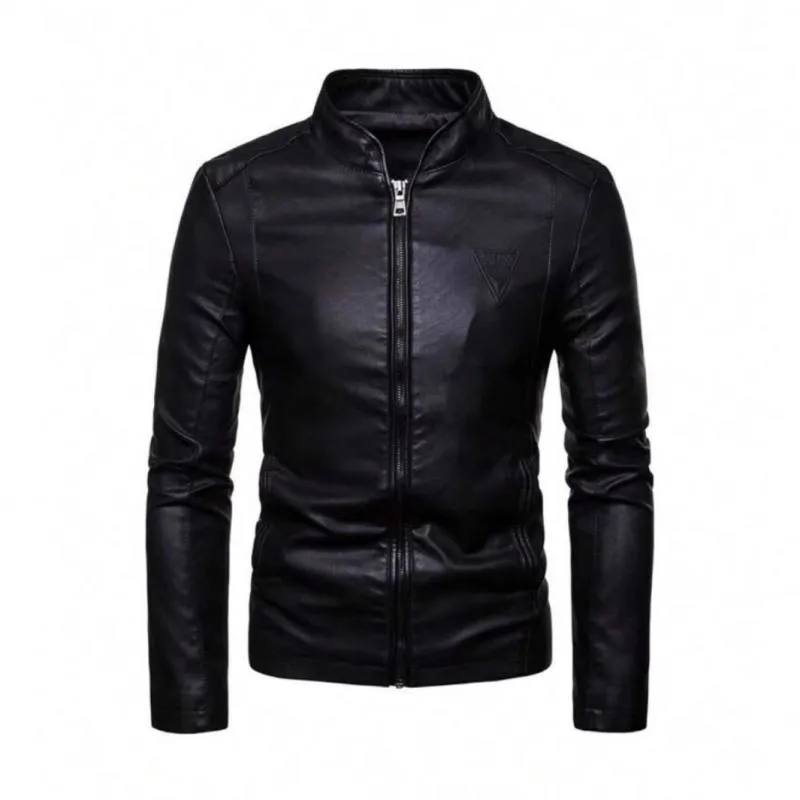 Men's Casual Solid Color Stand Collar Zipper Slim Leather Jacket 33279766M sold by Manly product image thumbnail 4