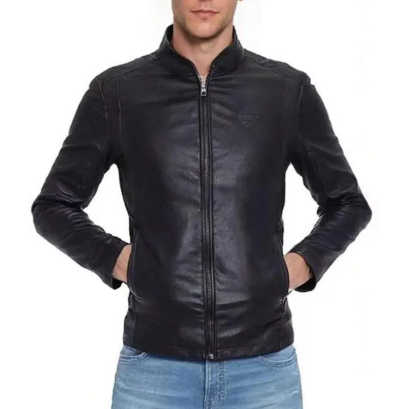 Men's Casual Solid Color Stand Collar Zipper Slim Leather Jacket 33279766M sold by Manly product image thumbnail 2