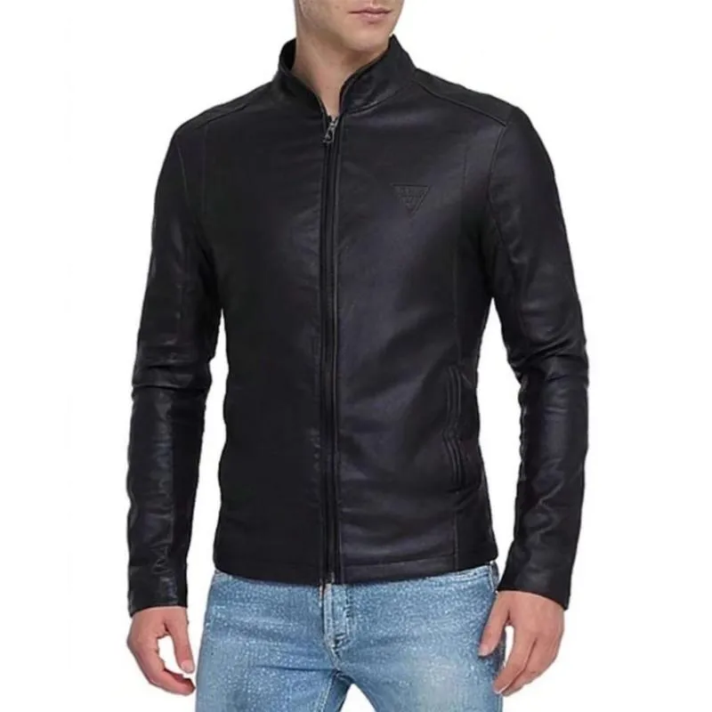 Men's Casual Solid Color Stand Collar Zipper Slim Leather Jacket 33279766M sold by Manly product image thumbnail 3
