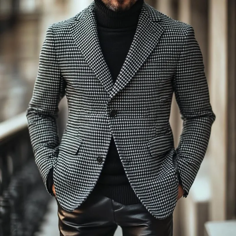 Men's Vintage Houndstooth Notch Lapel Single Breasted Slim Fit Blazer 33001051M sold by Manly product image thumbnail 2