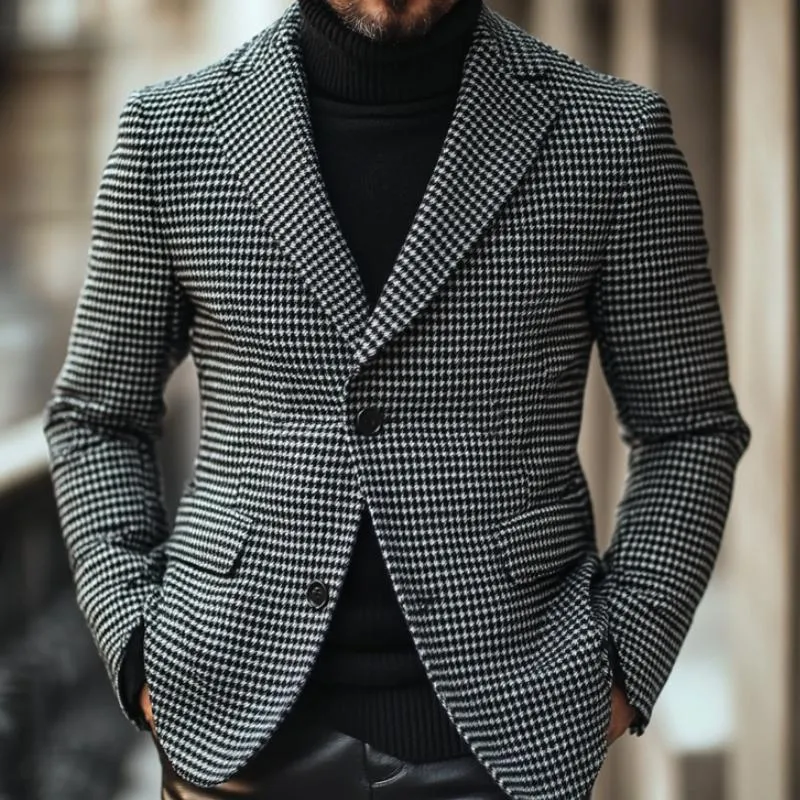 Men's Vintage Houndstooth Notch Lapel Single Breasted Slim Fit Blazer 33001051M sold by Manly product image thumbnail 3