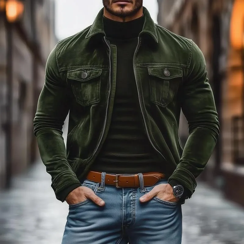 Men's Vintage Suede Lapel Multi-Pocket Zipper Slim Fit Jacket 39953550M sold by Manly product image thumbnail 2