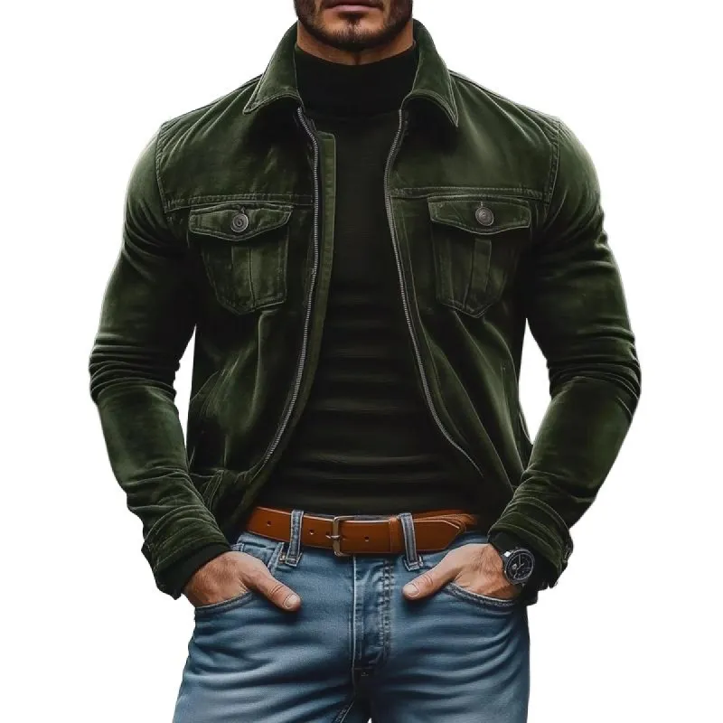 Men's Vintage Suede Lapel Multi-Pocket Zipper Slim Fit Jacket 39953550M sold by Manly