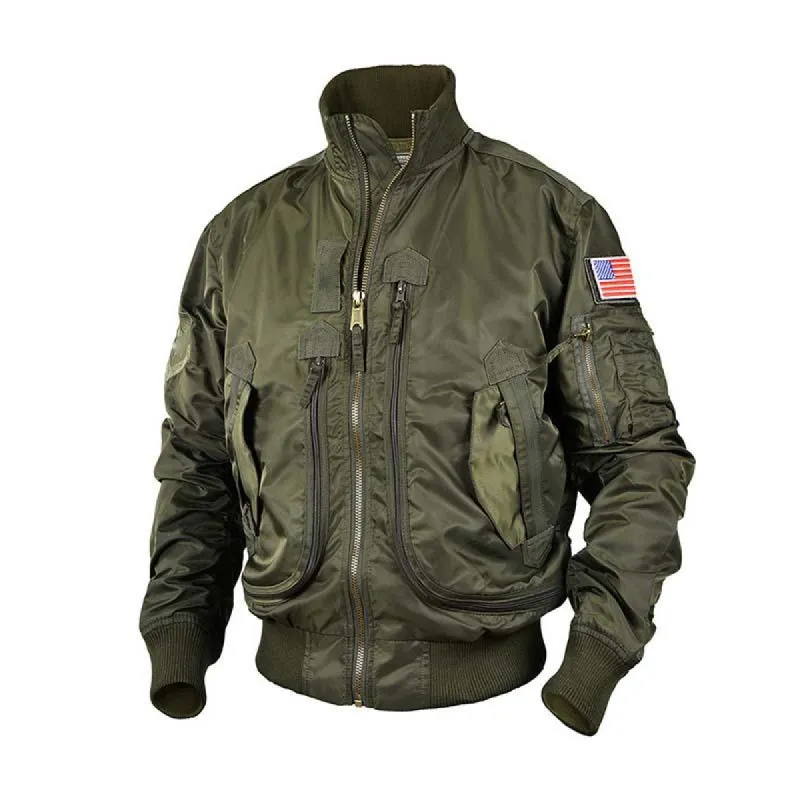 Men's Classic Casual Multi-Pocket Zipper Stand Collar Flight Jacket 95008445K sold by Manly