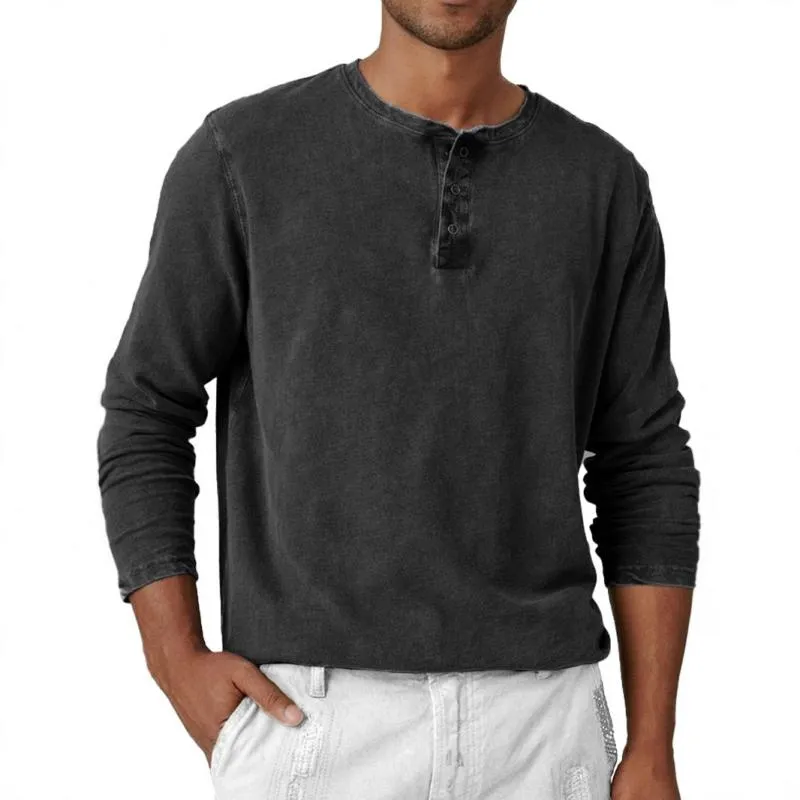 Men's Solid Color Henley Collar Long Sleeve T-shirt 55415151Z sold by Manly