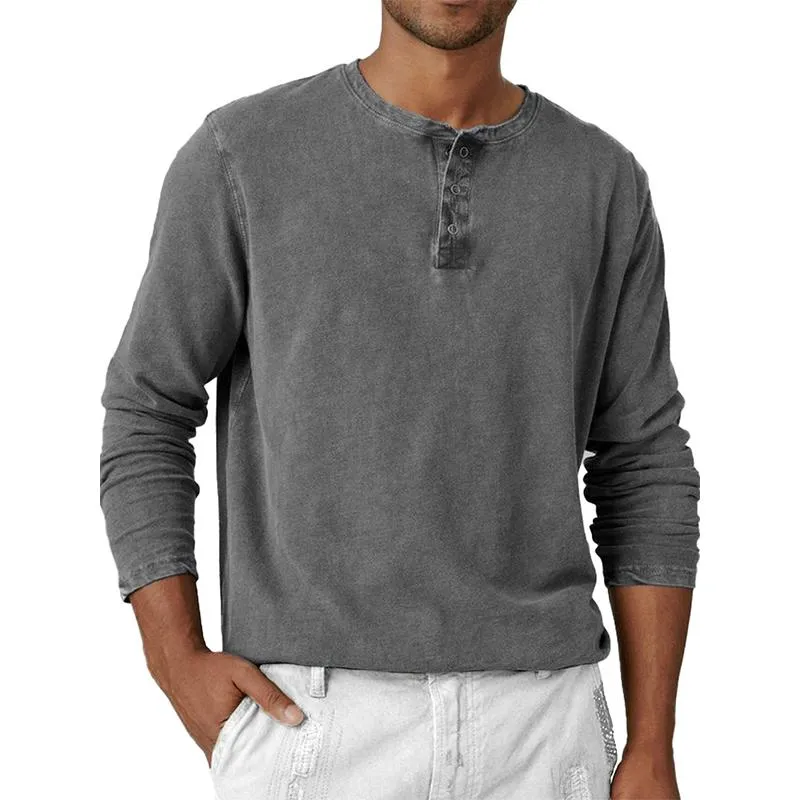 Men's Solid Color Henley Collar Long Sleeve T-shirt 55415151Z sold by Manly product image thumbnail 5