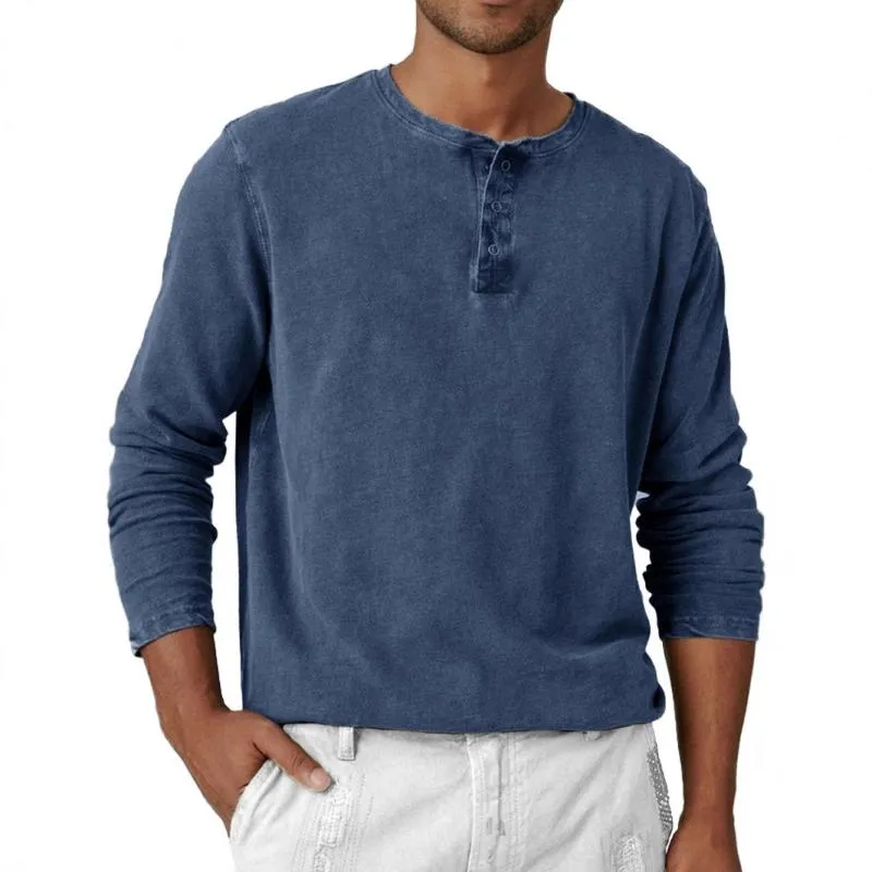 Men's Solid Color Henley Collar Long Sleeve T-shirt 55415151Z sold by Manly product image thumbnail 4