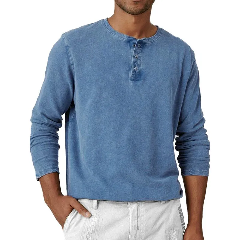 Men's Solid Color Henley Collar Long Sleeve T-shirt 55415151Z sold by Manly product image thumbnail 3