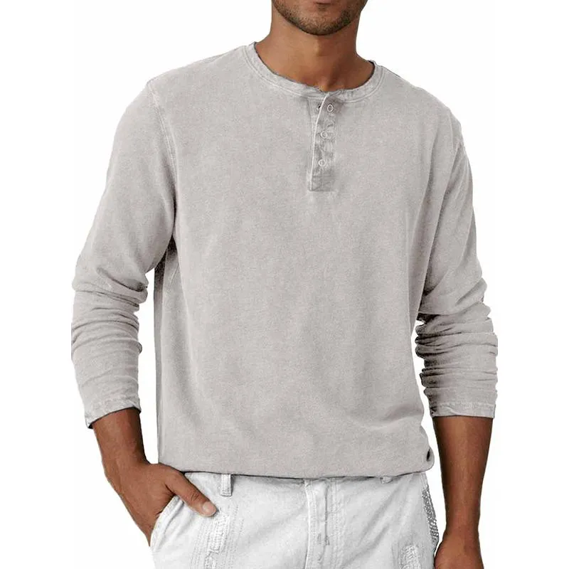 Men's Solid Color Henley Collar Long Sleeve T-shirt 55415151Z sold by Manly product image thumbnail 2