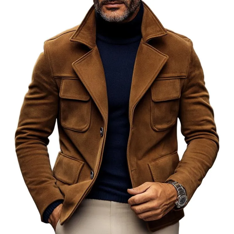 Men's Fashion Solid Color Lapel Multi-pocket Single Breasted Cargo Jacket 71923220Z sold by Manly