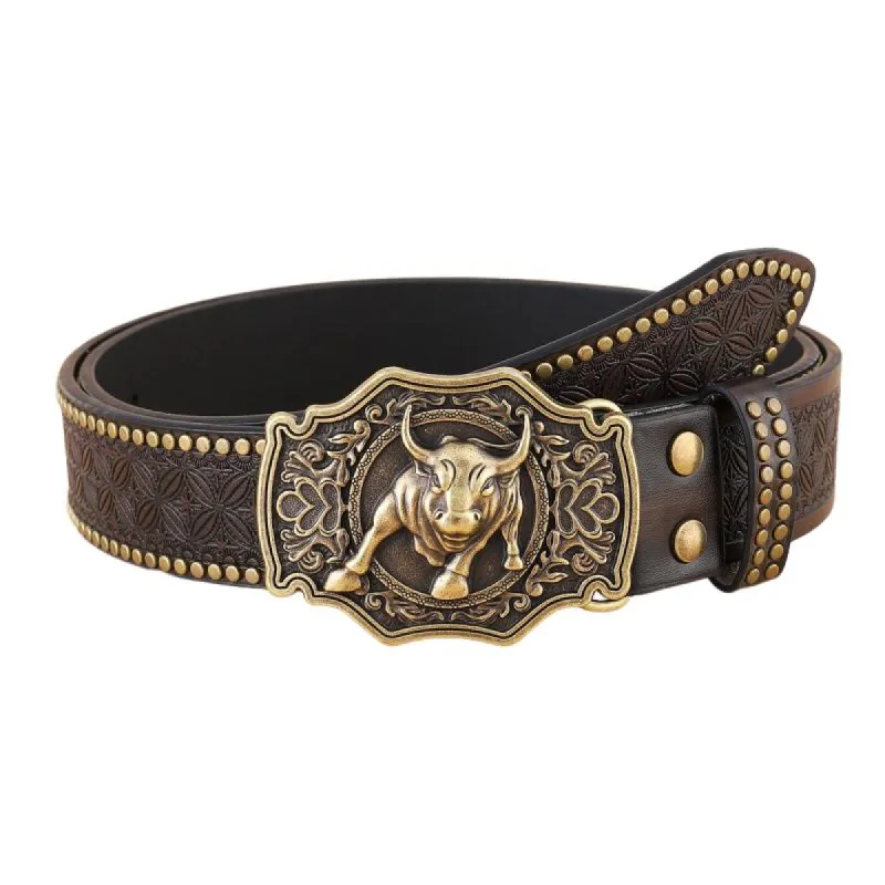 Men's Vintage Western Cowboy Carved Punk Leather Belt 03004753K sold by Manly