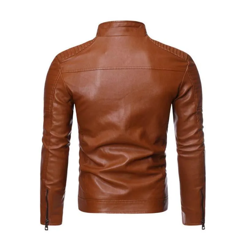 Men's Retro Classic Punk Biker Stand Collar Slim Fit Leather Jacket 01615914K sold by Manly product image thumbnail 4