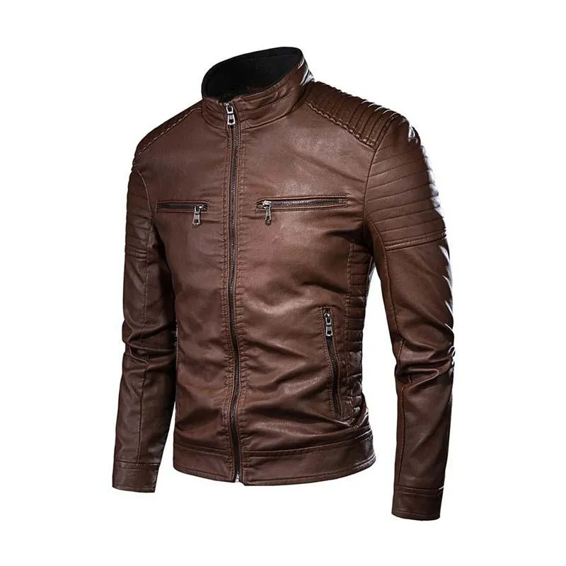 Men's Retro Classic Punk Biker Stand Collar Slim Fit Leather Jacket 01615914K sold by Manly