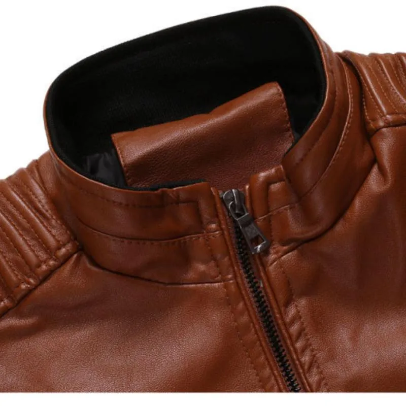 Men's Retro Classic Punk Biker Stand Collar Slim Fit Leather Jacket 01615914K sold by Manly product image thumbnail 5