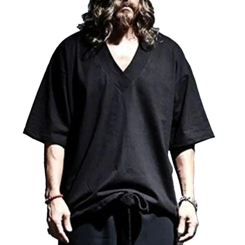 Men's Casual V-Neck Solid Color Short Sleeved T-Shirt 38104791M sold by Manly