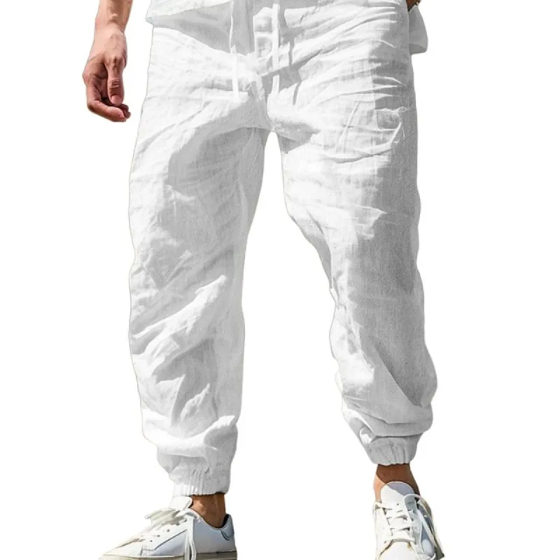 Men's Casual Cotton Linen Breathable Elastic Waist Loose Pants 75294009M sold by Manly