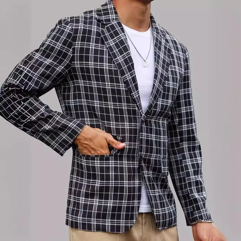 Men's Retro Casual Simple Plaid Pocket Blazer 14896861TO sold by Manly product image thumbnail 3