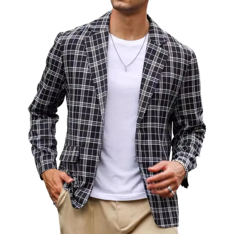 Men's Retro Casual Simple Plaid Pocket Blazer 14896861TO sold by Manly