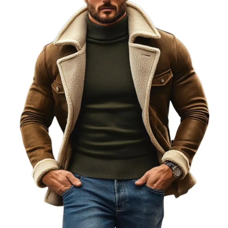 Men's Vintage Suede Lambswool Warm Notched Lapel Single Breasted Coat 44343004M sold by Manly