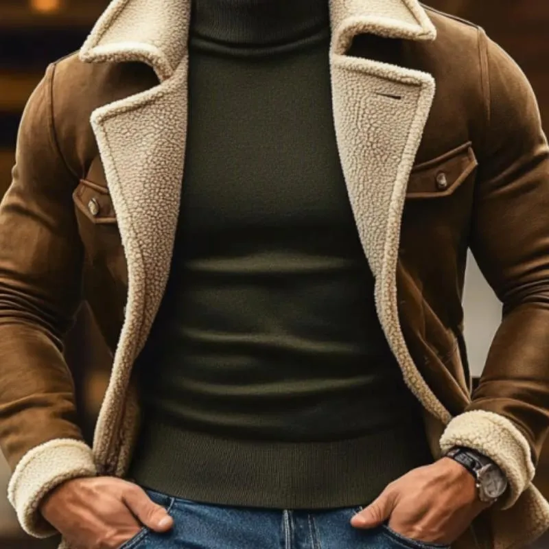 Men's Vintage Suede Lambswool Warm Notched Lapel Single Breasted Coat 44343004M sold by Manly product image thumbnail 3