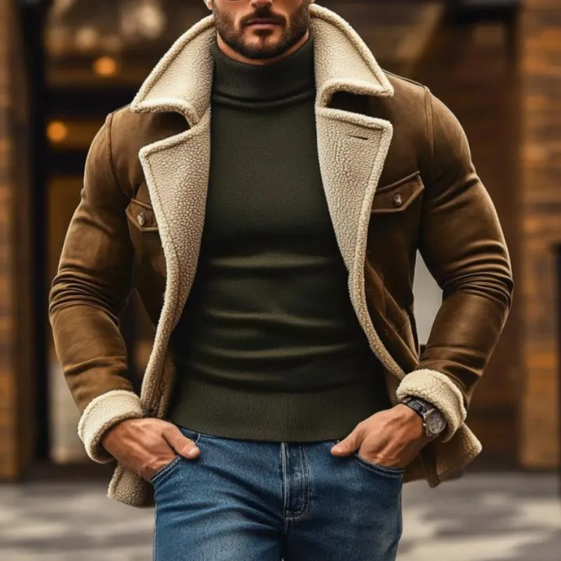 Men's Vintage Suede Lambswool Warm Notched Lapel Single Breasted Coat 44343004M sold by Manly product image thumbnail 2