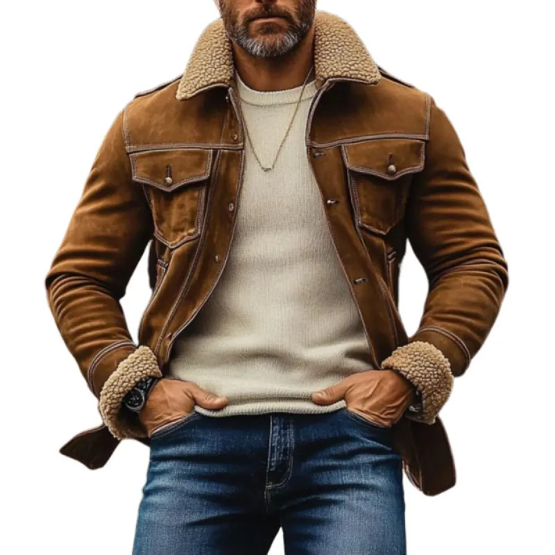 Men's Vintage Suede Lambswool Patchwork Slim Fit Multi-Pocket Jacket 15184060M sold by Manly