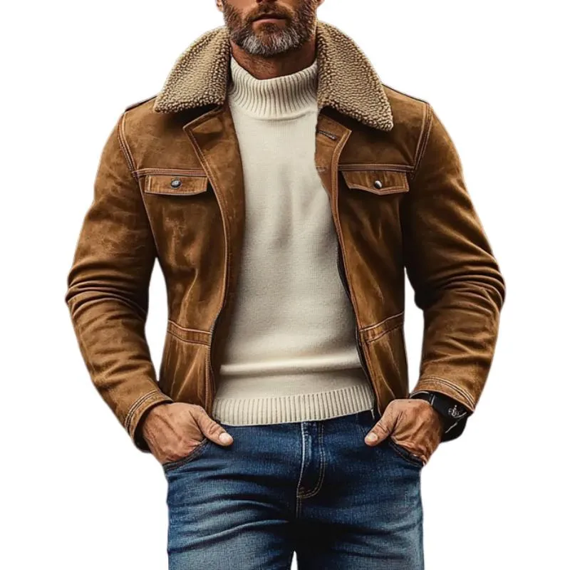 Men's Vintage Suede Lambswool Warm Lapel Single Breasted Jacket 02160866M sold by Manly