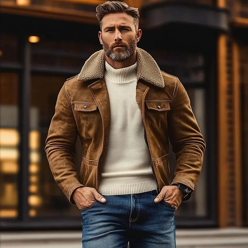 Men's Vintage Suede Lambswool Warm Lapel Single Breasted Jacket 02160866M sold by Manly product image thumbnail 3